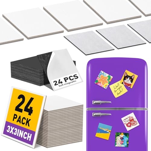 ESRICH 24 Pack 3x3IN Mini Magnetic Canvas Panels Small Canvases for Painting for Oil Watercolor Acrylic Painting & DIY Crafts with 24PCS 3x3IN Square Flat Canvas Boards 24PCS Soft Magnets
