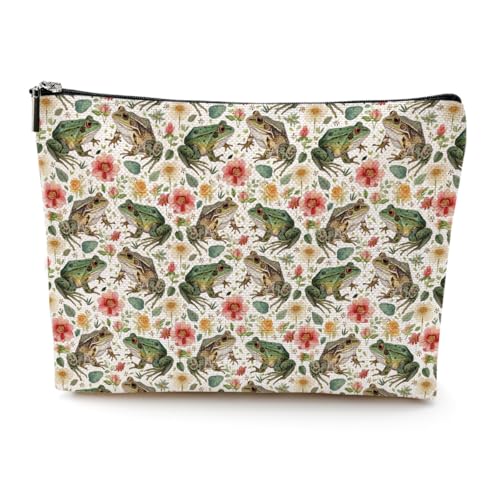 Cute Frog Cosmetic Bag Frog Stuff Merch Makeup Bag Funny Frogs Lover Gifts for Women Sister Animal Lovers Grandma Bestie Frogs Accessories Makeup Pouch Birthday Mothers Day Christmas Friendship Gifts