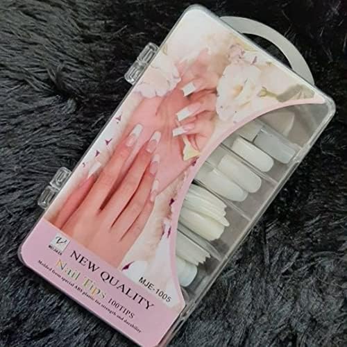 BANIRA acrylic translucent press on nails artifical designer white bow & pearl 100 pieces combo set with kit beautiful fake false nails Pack of 100-image-47
