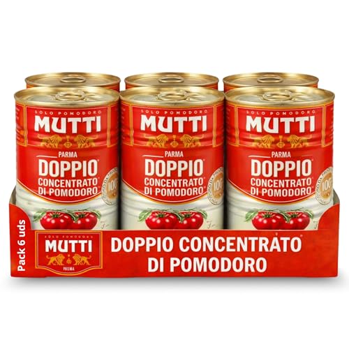 Concentrado de tomate doble Mutti, Pasta de Tomate Doble Concentrada, Pomodoro Doble Concentrado, Elaborado con pomodoro 99,5%, sal, Sin Gluten, Sin Lactosa, Sin huevos, Contiene 6 latas de 440 gr