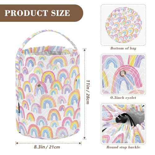 Image of ElliTarr Crochet Bag Yarn Bag with Handle Portable Knitting Project Bag Travel Yarn Storage Organizer Holder Case Gradient Cute Rainbows
