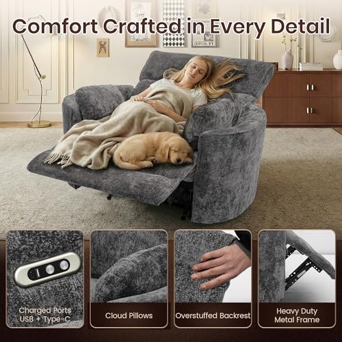 VIKAYAMICS 450lbs Oversized Power Recliner Chair, 52" Extra Wide Recliner Chair for Big and Tall Adults, Chenille Fabric