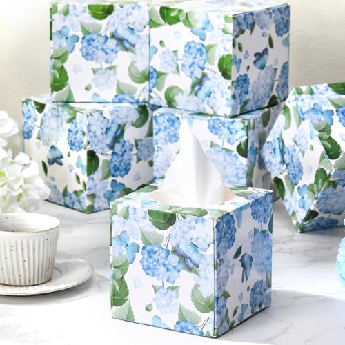 Image of Marsui 4.7 Inch Large Tissue Cube Boxes 2 Ply 7.18 * 8.7 Inch Facial Papers Large Tissues Boxes Cover Bulk Travel Size Face Facial Cube Pack Upright Face for Bathroom Kitchen Bedroom(Hydrangea)