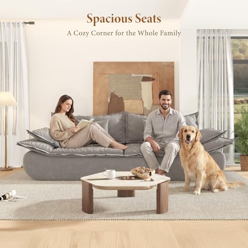 Image of Vesgantti 86.6 inch Cloud Couch for Living Room, Modern 3 Seater Sailboat Sofa with Deep Seat, Comfy Chenille Upholstered Boneless Couch with Curved Armrest, No Assembly Required, Light Grey