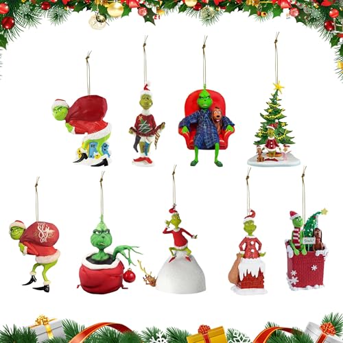9 Pcs Decoraciones de Navidad, Adornos de Navidad,Adornos Colgantes de Árbol de Navidad,Divertidos Colgantes,Adornos Navideños 2D Acrílico con Cuerda,para Navidad, Hogar,Vacaciones,Interior y Exterior