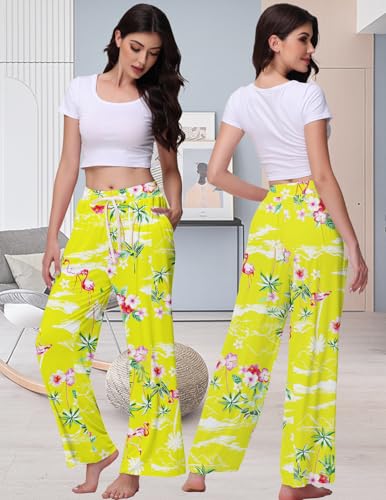 Image of Veseacky Women's Wide Leg Lounge Pants Yoga Pajamas Comfy Stretch Drawstring Pajamas Puls Size Dance Bottoms S-4XL