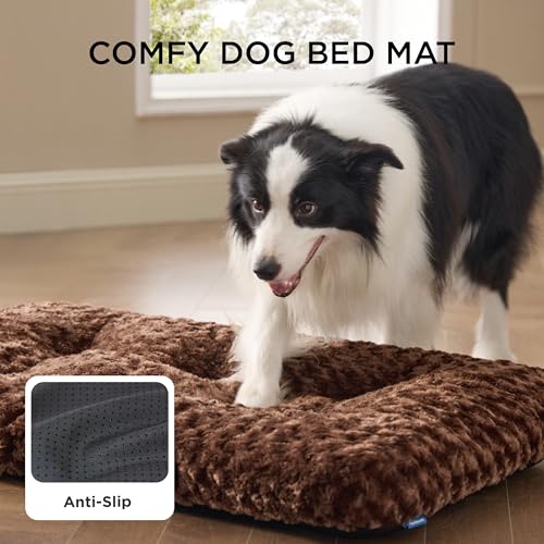BEDSURE Hundebett Grosse Hunde waschbar - wirbelte plüschige Hundekissen mit Sanfte Unterstützung, bürstenplüsch hundematte mit rutschfestem Boden, Hundekissen Grosse Hunde, braun,104x69x8cm
