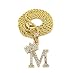 Fashion 21 Unisex Small Size Pave Crowned Initial Alphabet Letter Pendant 2mm 24" Rope Chain Necklace in Gold, Silver Tone (M - Gold Tone)