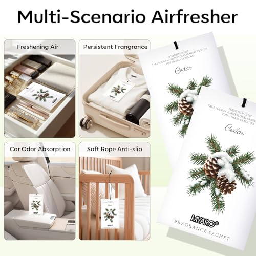 Image of MYARO 12 Pack Cedarwood Scented Sachets for Drawer, Closet & Small Spaces Air Freshener Bags, Odor Eliminator for Car, Shoes, Gym Bag Home Fragrance Gift Set