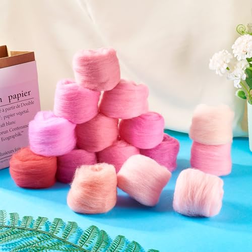 Image of Magibeasd 2.55 oz Wool Roving for Needle Felting Nature Wool Yarn Kit Variety Pink Tones for Beginners Felted Crafts DIY Materials Hand Spinning Supplies