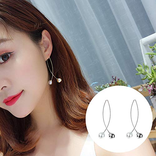 Boucles d'oreilles perle imitation et ligne dorée chic - 2