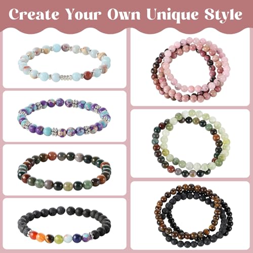 Image of Zefy 996Pcs 6mm Natural Stone Beads, Round Crystal Bead Real Stones, Gemstone Beads Kit with Spacer Beads Charms for Bracelets Jewelry Making (20 Colors)