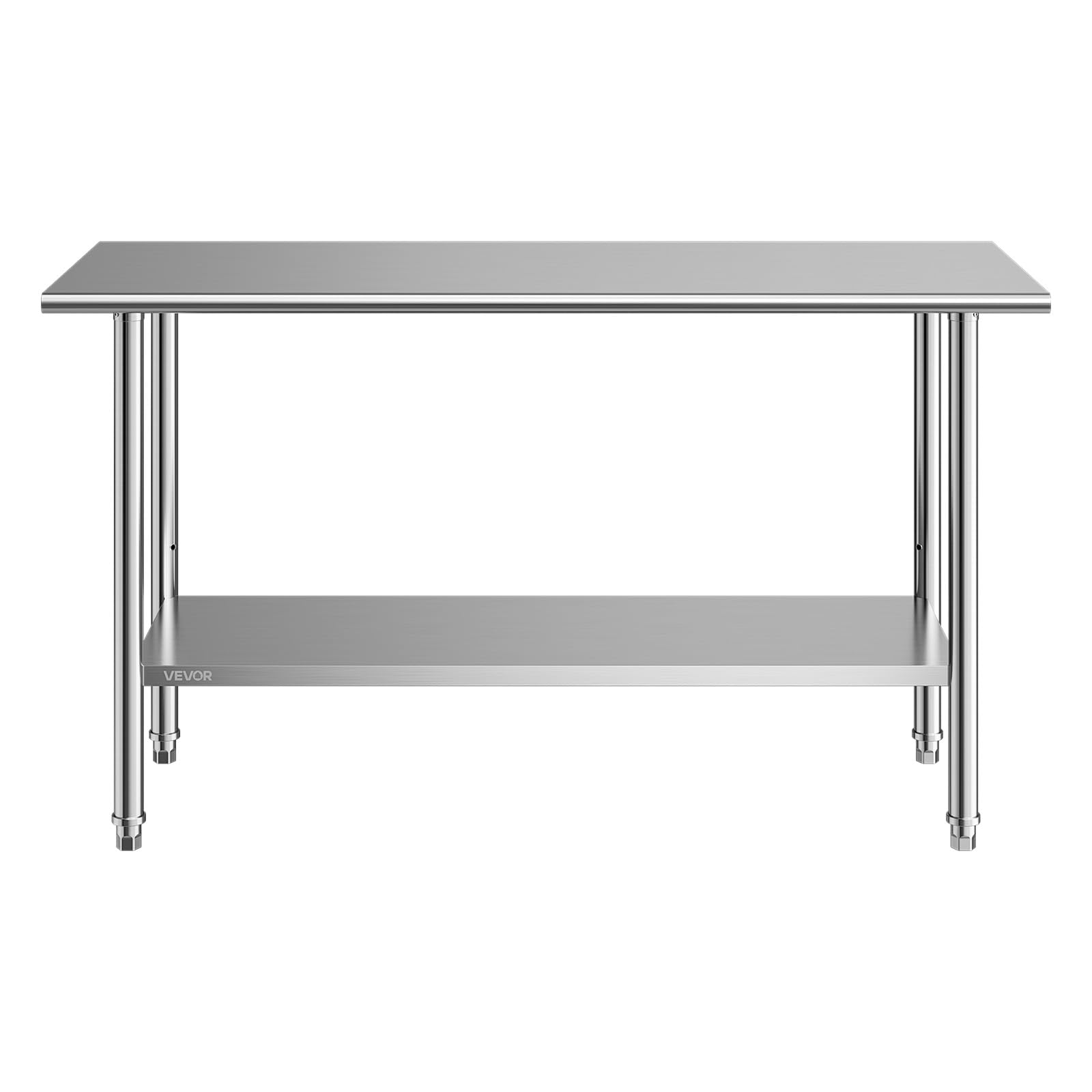VEVOR Tavolo da Lavoro Commerciale da Cucina 152,4 x 61 cm in Acciaio Inox, Postazione di Lavoro Preparazione di Piatti Cibo, Catering Ristoranti Hotel, Ripiano Inferiore Regolabile, Acciaio Inox