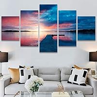 SIGNWIN 5 Panel Canvas Wall Art Coastal Multicolor Photography Relax/Calm Romantics Sunset for Home Decorations Ready to Hang - 60