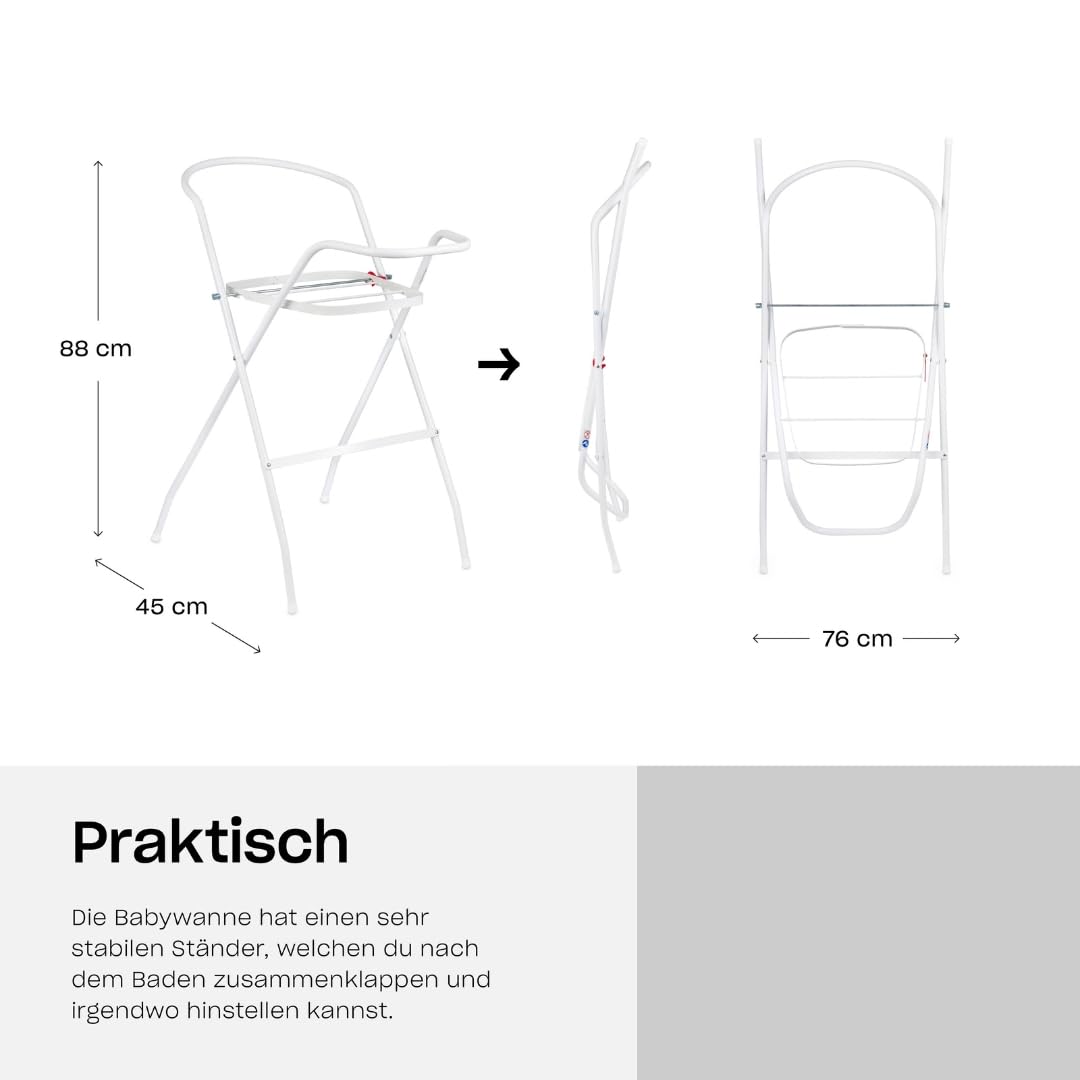 Hylat Baby Badewanne mit Gestell und Ablauf - TÜV Rheinland geprüft - Ergonomisch und komfortabel für Babys und Kleinkinder - Kollektion Lite - Farbe: grau, Motiv: Friends