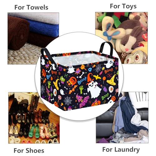 Image of MAIZMZ Halloween Storage Basket Pumpkin Ghost Gift Basket for Kids Foldable Toy Box Waterproof Organizer Bin Laundry Nursery Hamper for Home Office Dorm Closet Shelf