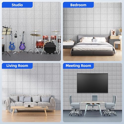 Image of 20 Pack Acoustic Panels with Self Adhesive, 12 inch X 12 inch X 0.4 inch High Density Sound Proof Foam Panels for Walls, Soundproof Wall Panels, Square Sound Absorbing Panels for Home Studio Office Decor - Grey