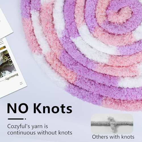 Image of Cozyful Chunky Yarn for Hand Knitting - #10 Chunky Chenille Blanket Yarn, Jumbo Big Thick Chunky Yarns for Crocheting, Tie Dye Bulky Knit Yarns, 8 Skein (20 yds 8 oz Each Skein), Purple&Pink&White