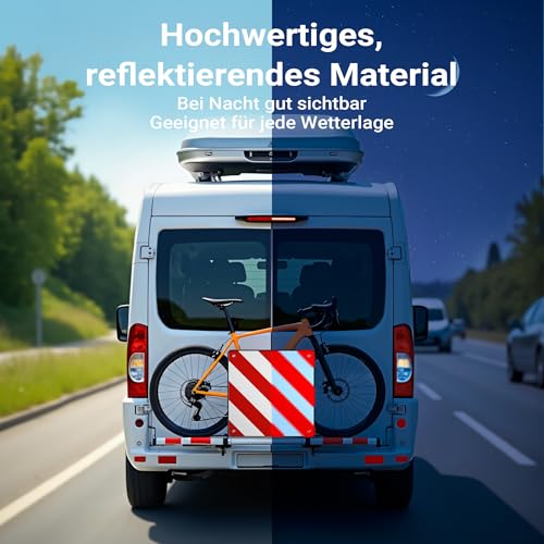 Wiltec 2in1 rot weiße Warntafel Spanien und Italien 50 x 50 cm, Fahrradträger Schild aus Aluminium, Warnschild für Heckträger reflektierend