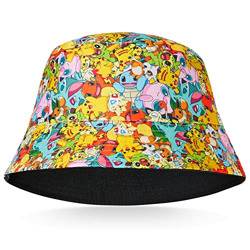 Pokemon Baseball Cap Kinder Snapback Kappe Kinder Jungen Bucket Hat Kinder Mützen Fischerhut Jungen Mädchen Fischermütze Anglerhut Sonnenhut Pikachu (Mehrfarbig Fischerhut)