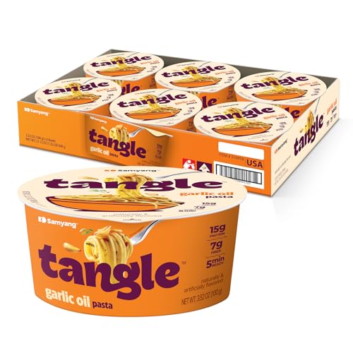 Image of Samyang Tangle Garlic Oil Spaghetti Aromatic Roasted Garlic and Olive Oil Flavor Savory Kick Air Dried Noodle Quick Microwave Meal 3.70 oz (Pack of 6)