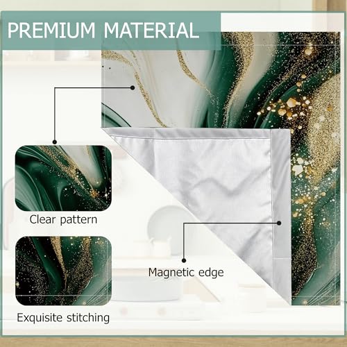 Image of Green Marble Dishwasher Magnets Decorative Cover,Gold Glitter Waterproof Magnetic Dishwasher Cover Panel,Refrigerator Magnet Cover for Kitchen Home Decor 23x26 Inch