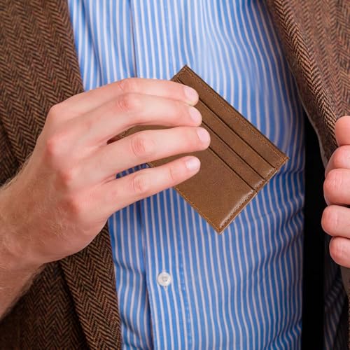 Image of M-Plateau Super Slim Genuine Leather Credit Card Wallet | Card Holder, Small Wallet for Man and Women with 6 Card Slots and 1 Pocket(Tan)