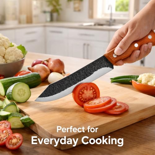 Image of Machado Heavy Duty Cleaver Knife | Forged Stainless Steel Butcher Knife with Wooden Handle | Hammered Blade for Meat Cutting, Chopping & Outdoor BBQ | Professional Chef & Home Use