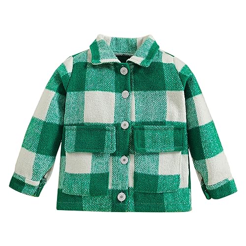 Kids Toddler Boys Girls Plaid Shirt Coat Long Sleeve Turn Down Collar Button Tops Outwear with Pockets