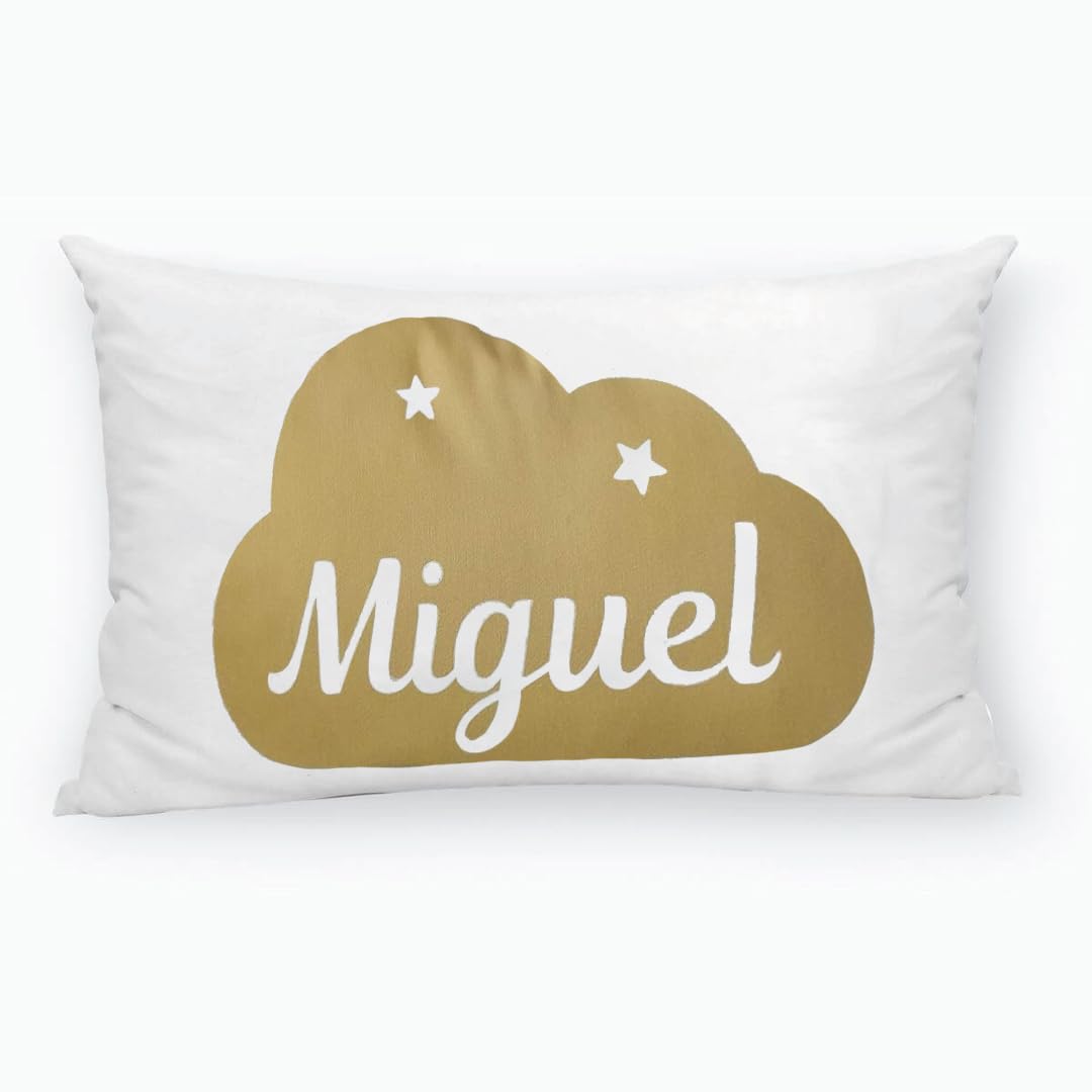 Cojín Personalizado Con Nombre | 50x30 cm | Diseño De Nube, Color A Elegir | Cojines Con Relleno Incluido | Cojines Cama y Sofá, Decoración Habitación | Regalo Personalizado para Niños y Bebés