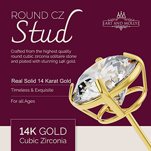 14k Yellow Gold Solitaire Made with Cubic Zirconia Round CZ Stud Earrings3