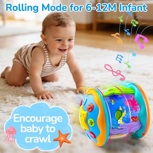 Image of Tsomtto Baby Toys Ocean Projector Rotating Musical Light Up Tummy Time Toys for Infants Baby Aquarium Crawling Toys Newborn Must Have Boy Girl Birthday Shower Gifts