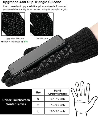 Vgogfly Winter Knit Gloves Warm Full Fingers Men Women with Upgraded Touch Screen - Anti-Slip Glove Fleece Lined