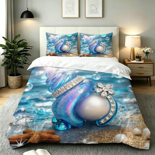 Ensemble de literie 160x200 conque bleue avec impression 3D et finitions soignées - 2
