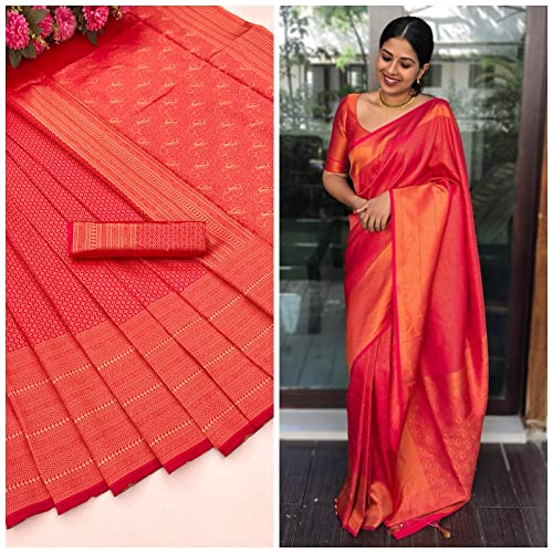 Image of ZECVA Women's Art Lichi Indian Traditional Style Silk Saree With Unstitched Blouse Piece