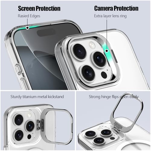 Nvollnoe for iPhone 16 Pro Max Case Compatible with MagSafe Military Grade Shockproof Heavy Duty Protective Adjustable Kickstand Matte Semi Clear Phone Case for iPhone 16 Pro Max(Clear) - Image 4