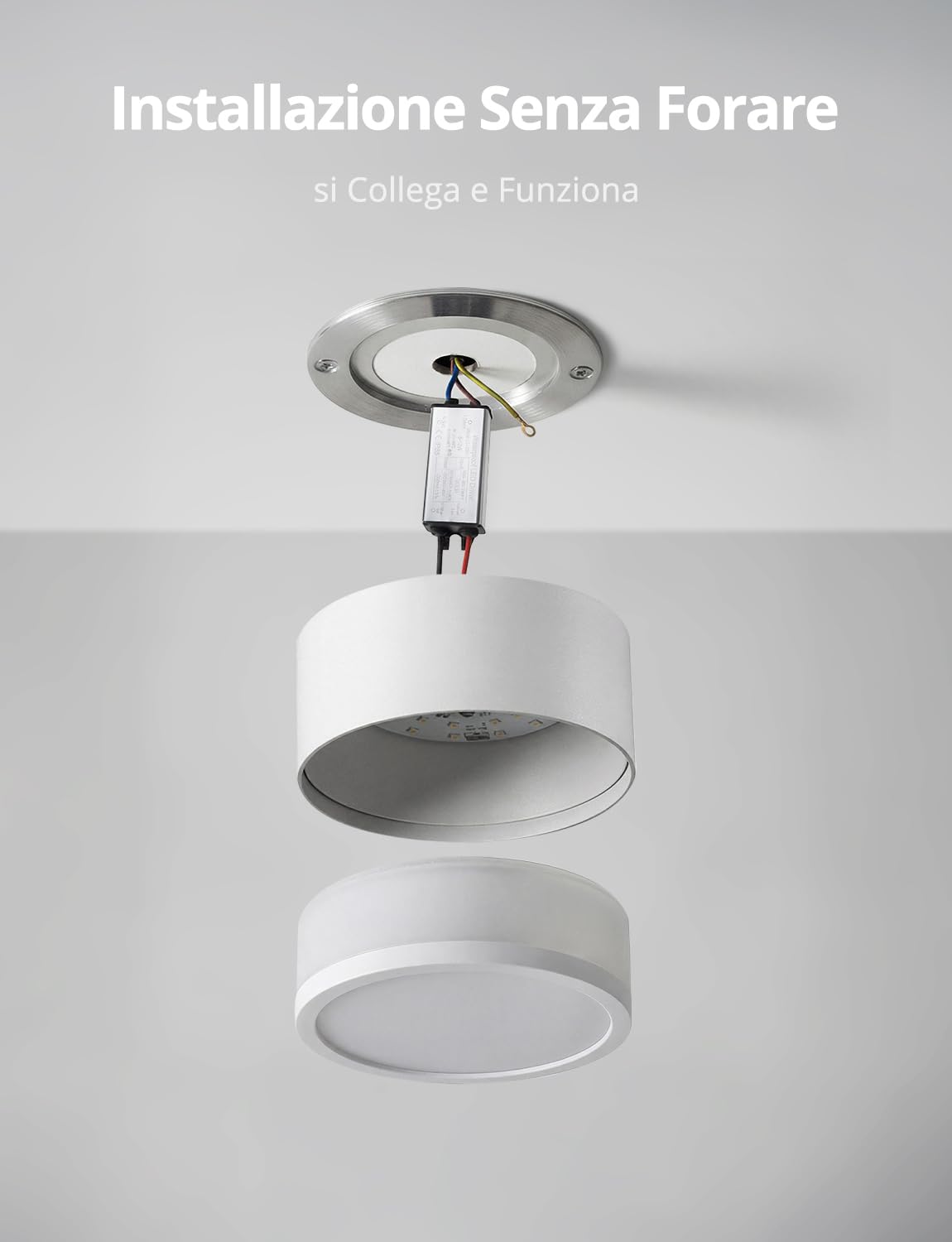 Faretti LED Bianchi Soffitto Rotondo Cubo Faretto Cucina per Interni Senza Forare, 12W IP65 Plafoniera Bagno Corridoio Cilindro Bianco Caldo per Esterno IRC82 Non da Incasso Ø10cm Alluminio