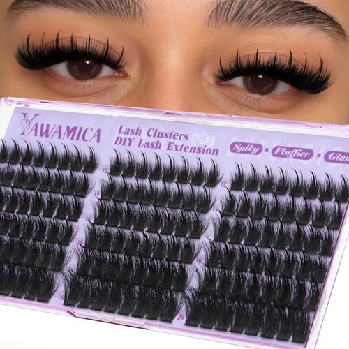 Manga Lash Clusters with Spikes Wispy Anime Eyelash Clusters Fluffy Fairy Lash Extensions Soft Thin Band D Curl Individual Lashes DIY Lash Extension 12-20mm by Yawamica