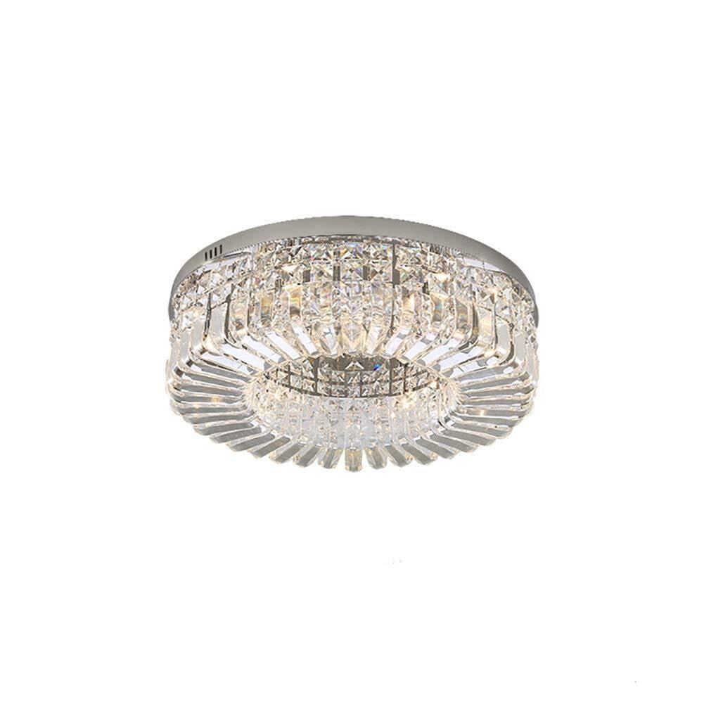LYMSXAZOU Modern K9 Crystal Ceiling Ht Flush Mount E14 Lamp Fixture Luxurious Round Schandeliers for Dining Room Bathroom Bedroom Livingroom-Chrome(Chrome,50 * 17Cm)