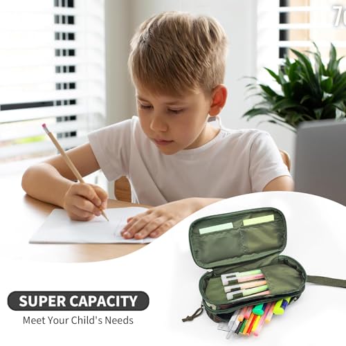Image of Tactica Pencil Case for Boys,Large Boys Pencil Pouch with Zipper Compartments, Big Capacity Pen Box Pen Bag Organizer for School College Office Kids Teen Boy Men Adult