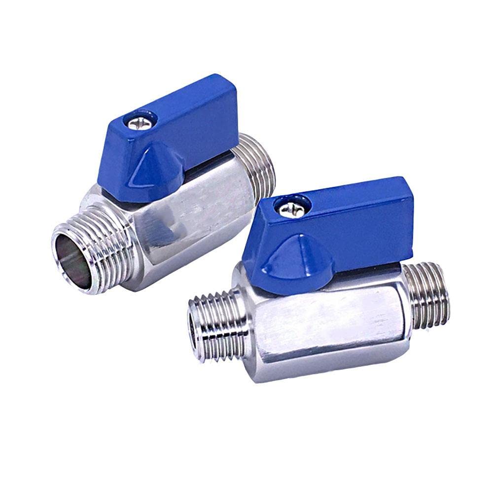 Mini vanne à boisseau sphérique en acier inoxydable 304 de 6,35 mm, 1 filetage mâle x mâle avec poignée bleue, résistant aux hautes températures