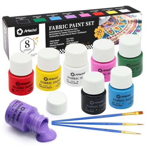 Artecho Stofffarbe 8 Farben, 20 ml / 0,7 oz Stofffarbe für Kleidung Permanent, Möbelpolster
