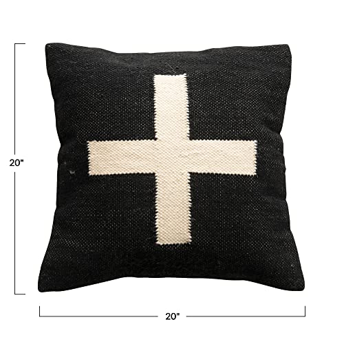 Creative Co-Op Wool Blend Swiss Cross Pillow, 20 Inches, Black And Cream #TOP2