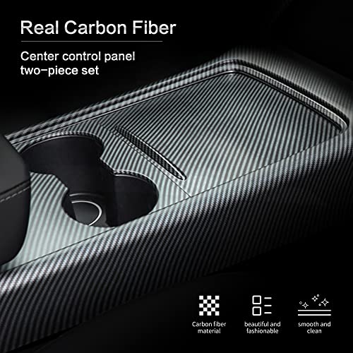 Hansshow Tesla Model 3 & Model Y Center Console Wrap 2Pcs Real Carbon Fiber Console Cover For Model Y/3-2021-2022 Tesla Center Console Protection Decoration Wrap Kit (M3/Y-Matte Center Console Wrap) #TOP4