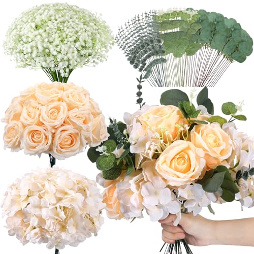 Suncalla 310 PCS Artificial Rose Bouquet with Baby's Breath Bulk
