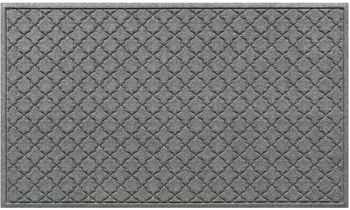 WaterHog Cordova Front Door Mat Indoor Outdoor Entrance Absorbent All-Weather Doormat Non-Slip Rubber Backing Dirt & Moisture Trapper Low Profile Easy Clean Made in USA 35x59 Medium Grey