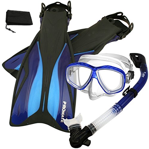 Set de snorkel con aletas, máscara de buceo y tubo seco, azul, talla MLXL