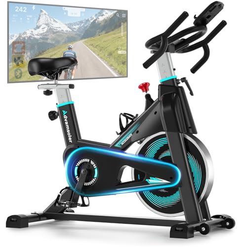 Heimtrainer Fahrrad mit App, Advamsoler Leises Ergometer Hometrainer Fahrrad mit LCD-Monitor & Tablet-Halter, Indoor Cycling Spinning Bike für Kardiotraining zu Hause, Bis 160KG