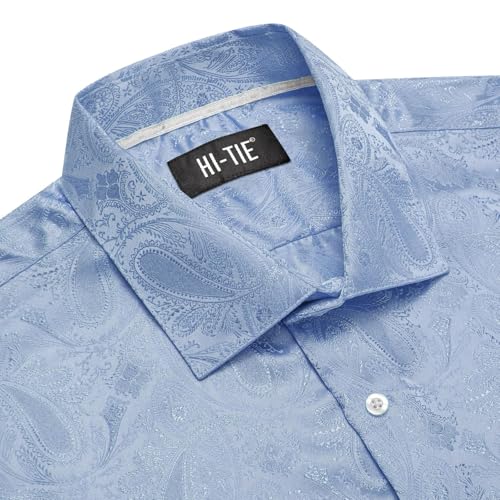 Hi-Tie Silk Mens Paisley Dress Shirts Casual Long Sleeve Button Down Regular Fit Shirts Formal Wedding Party Business4