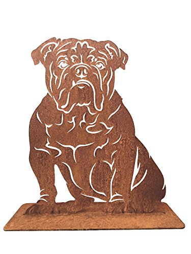 Terma Stahldesign Rost Hund Englische Bulldogge lebensgroß Metall Gartenfigur Handmade Germany wetterfest Gartendeko Tierfigur Grabdeko Geschenk